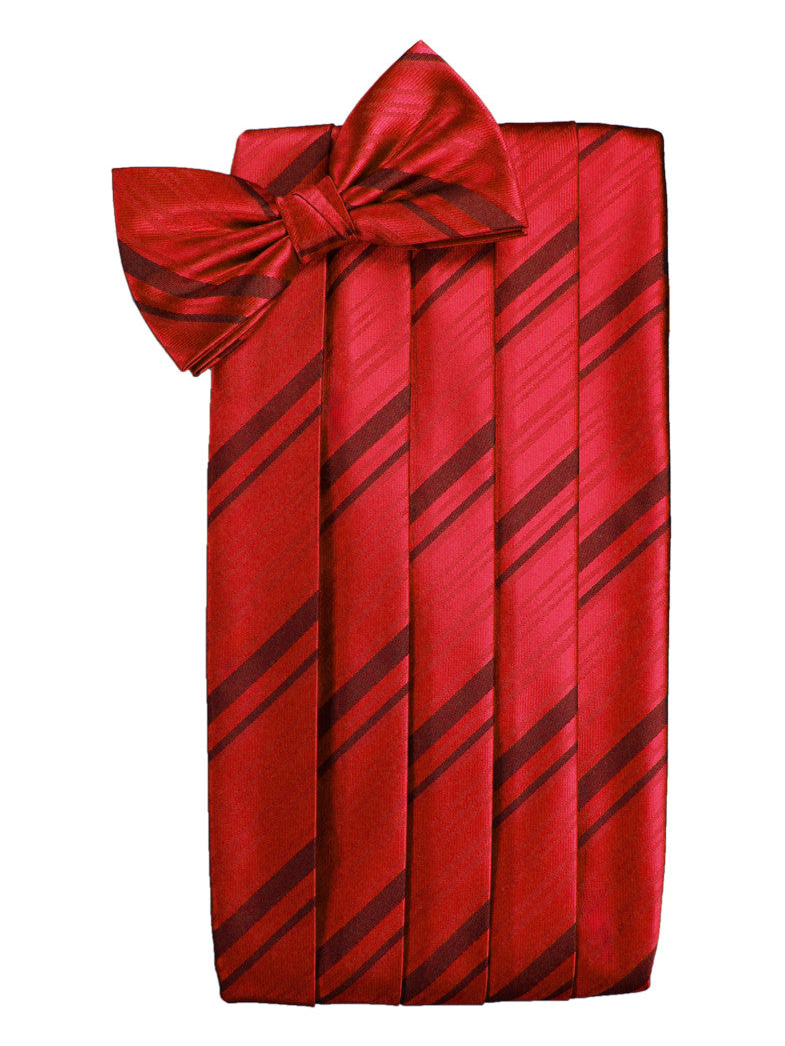 Scarlet Red Striped Satin Cummerbund Set