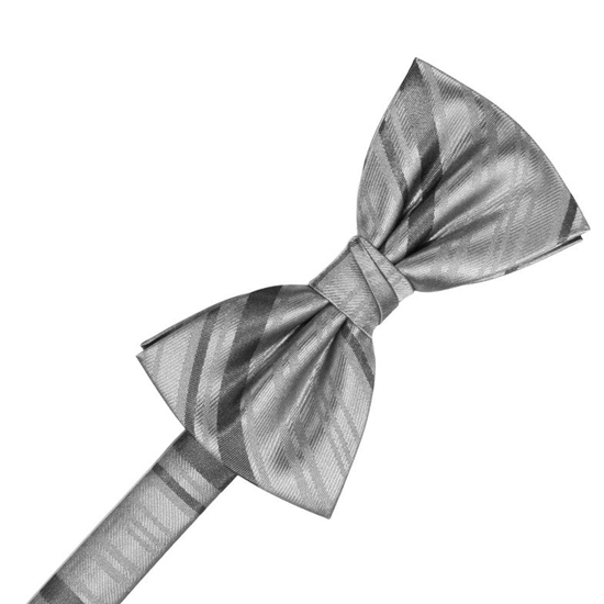 Silver Striped Satin Formal Bow Tie