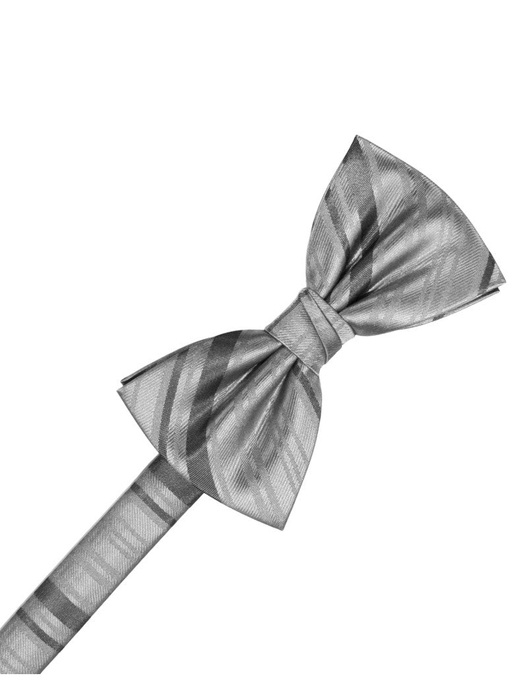 Silver Striped Satin Formal Bow Tie