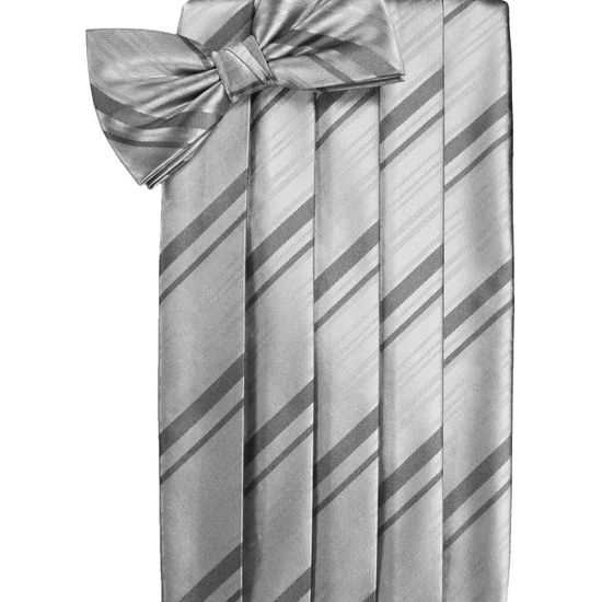 Silver Striped Satin Cummerbund Set
