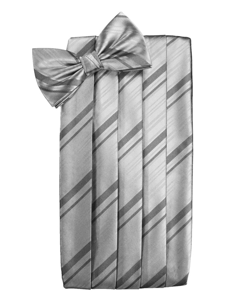 Silver Striped Satin Cummerbund Set