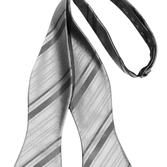 Silver Striped Satin Self-Tie Formal Bow Tie