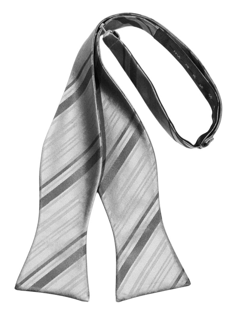 Silver Striped Satin Self-Tie Formal Bow Tie