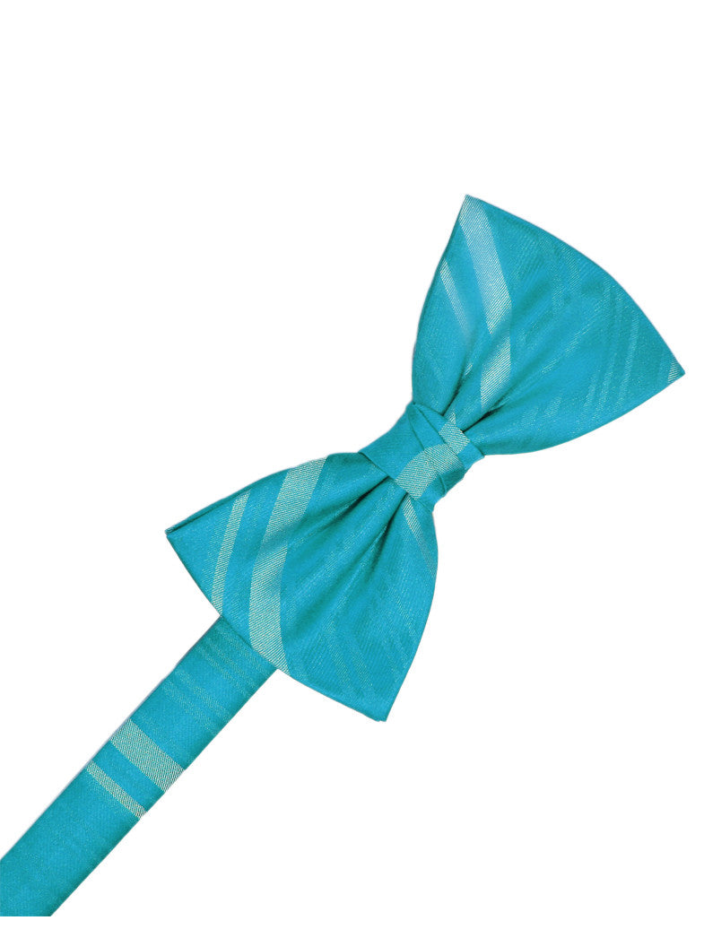 Turquoise Striped Satin Formal Bow Tie