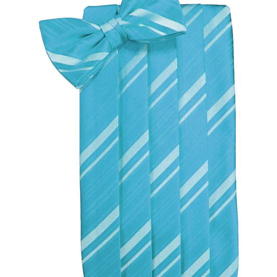 Turquoise Striped Satin Cummerbund Set