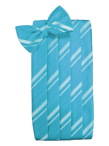 Turquoise Striped Satin Cummerbund Set