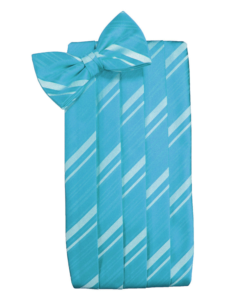 Turquoise Striped Satin Cummerbund Set