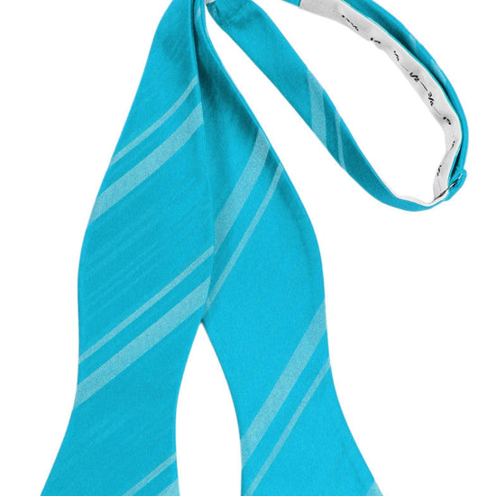 Turquoise Striped Satin Self-Tie Formal Bow Tie