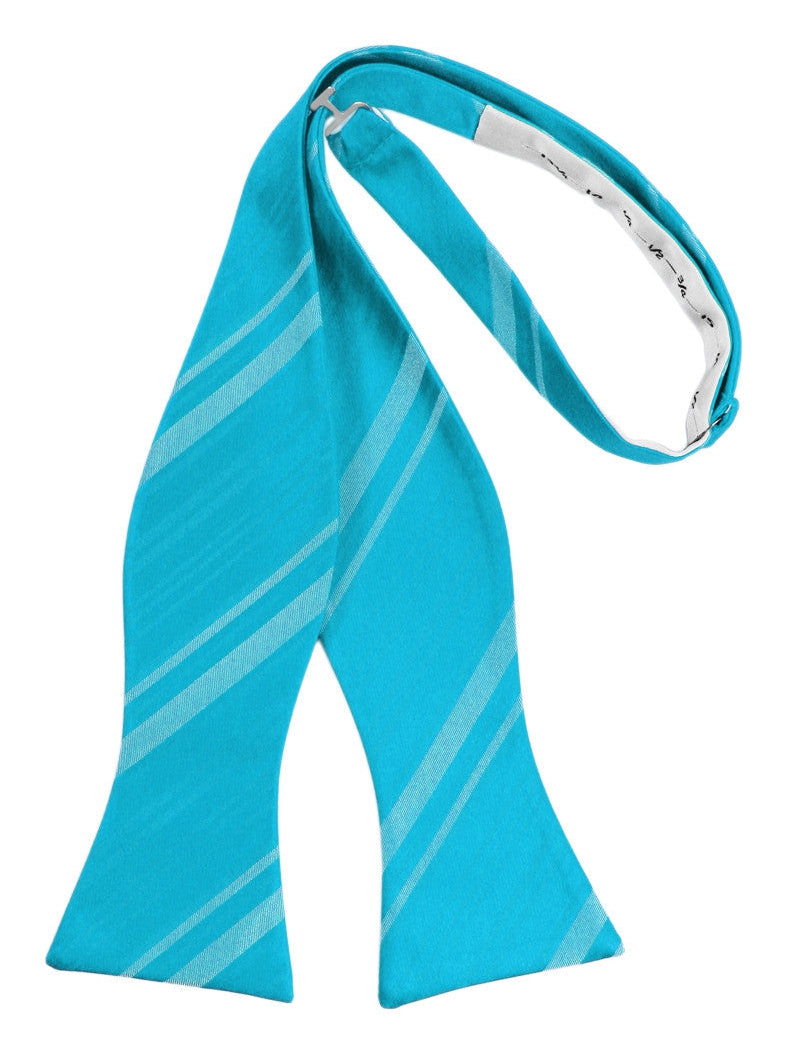 Turquoise Striped Satin Self-Tie Formal Bow Tie