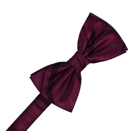 Wine Striped Satin Formal Bow Tie