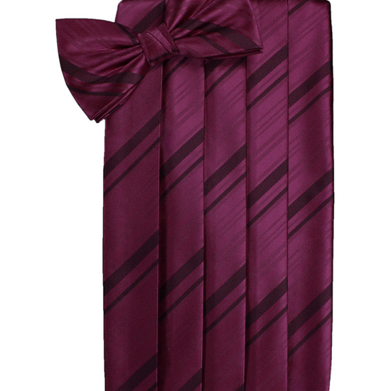 Wine Striped Satin Cummerbund Set