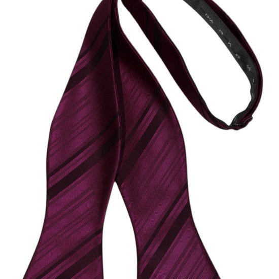 Wine Striped Satin Self-Tie Formal Bow Tie