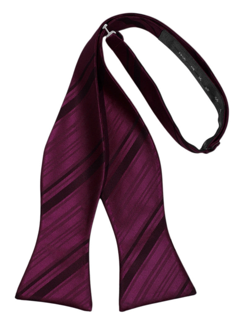Wine Striped Satin Self-Tie Formal Bow Tie