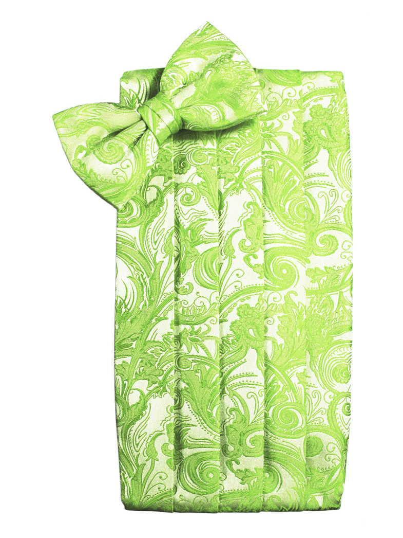 Lime Green Tapestry Cummerbund Set in "Premier" Satin