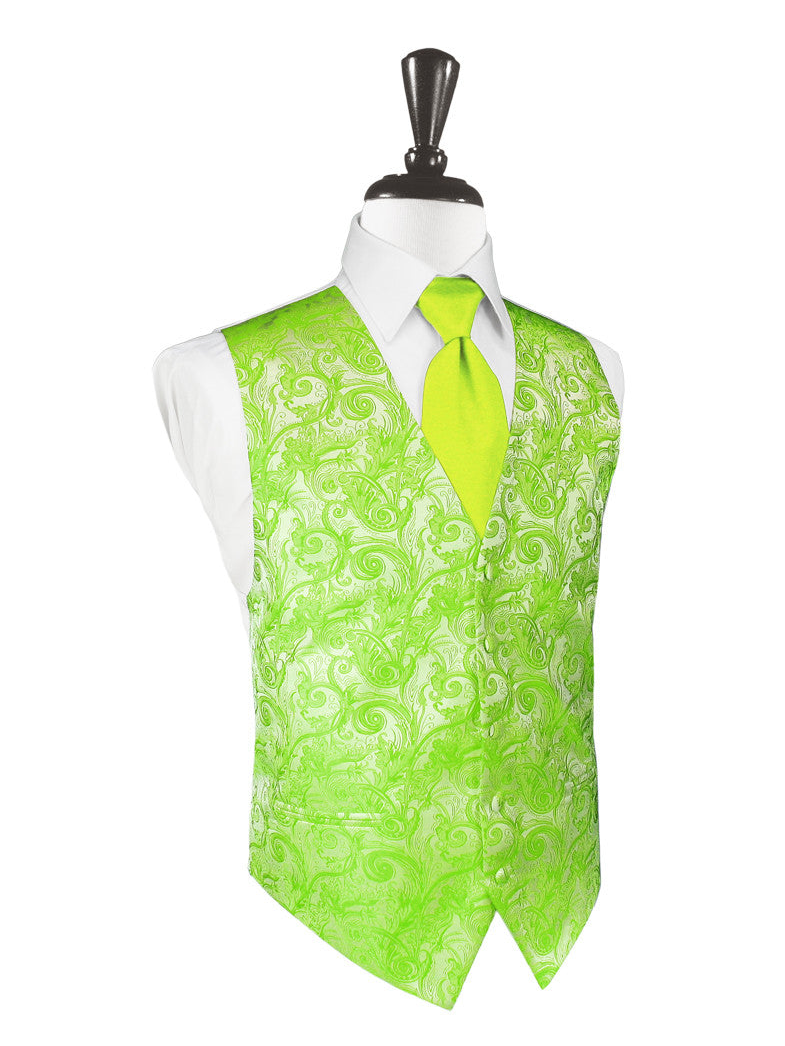 Lime Green Tapestry Tuxedo Vest and Tie Set