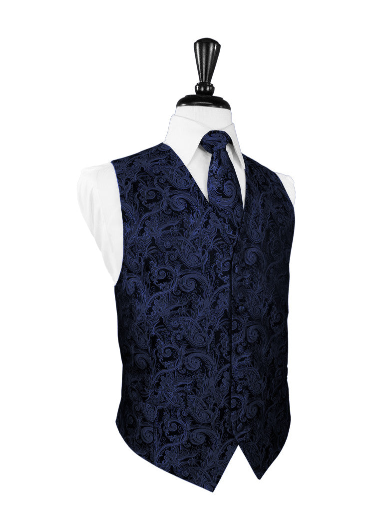 Marine Blue Tapestry Tuxedo Vest