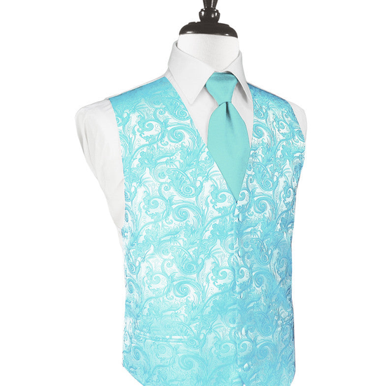 Pool Blue Tapestry Tuxedo Vest