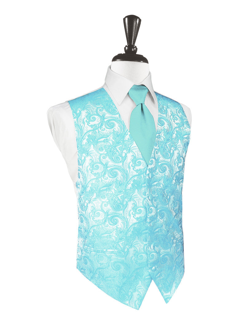 Pool Blue Tapestry Tuxedo Vest