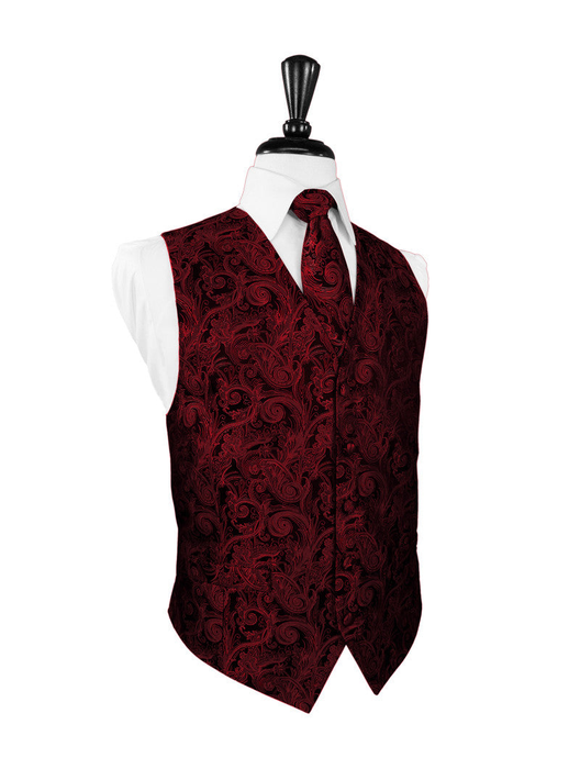 Scarlet Red Tapestry Tuxedo Vest