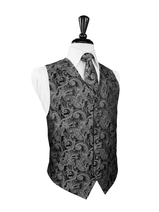 Silver Satin Tapestry Tuxedo Vest
