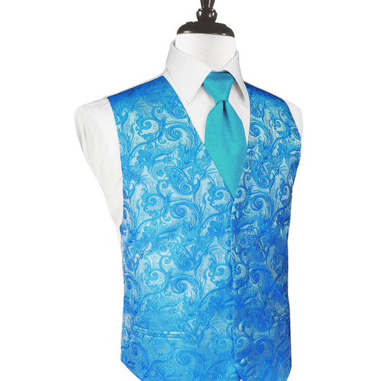 Turquoise Tapestry Tuxedo Vest