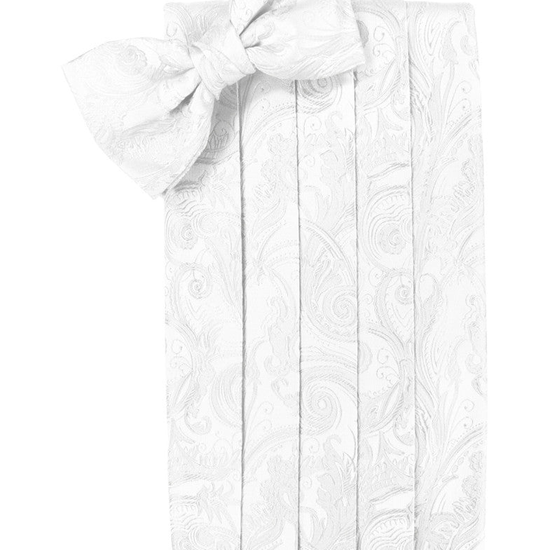 White Tapestry Cummerbund Set in "Premier" Satin
