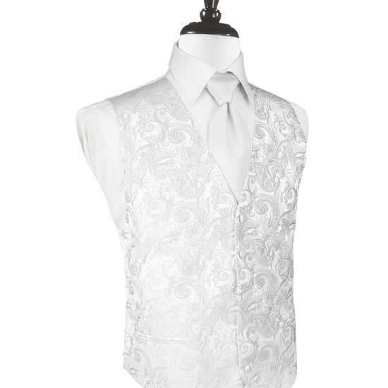 White Satin Tapestry Tuxedo Vest