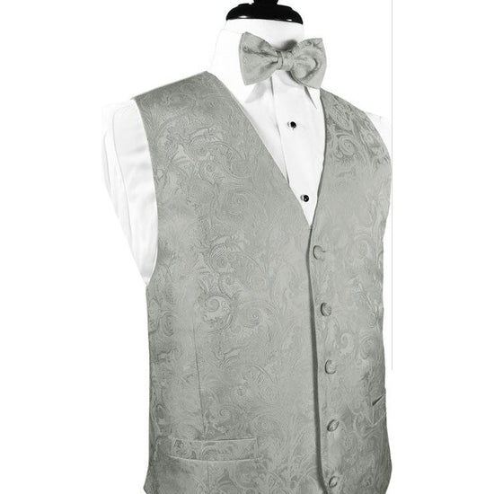 Tapestry Pattern Silk Tuxedo Vest (Platinum) - 100% Silk
