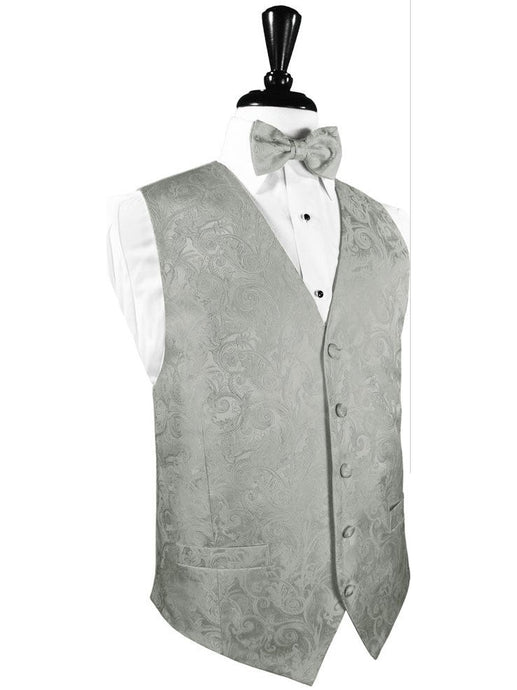 Tapestry Pattern Silk Tuxedo Vest (Platinum) - 100% Silk