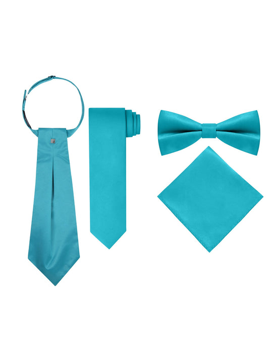 S.H. Churchill & Co. Men's 5 Piece Vest Set, with Cravat, Bow Tie, Neck Tie & Pocket Hanky-Teal