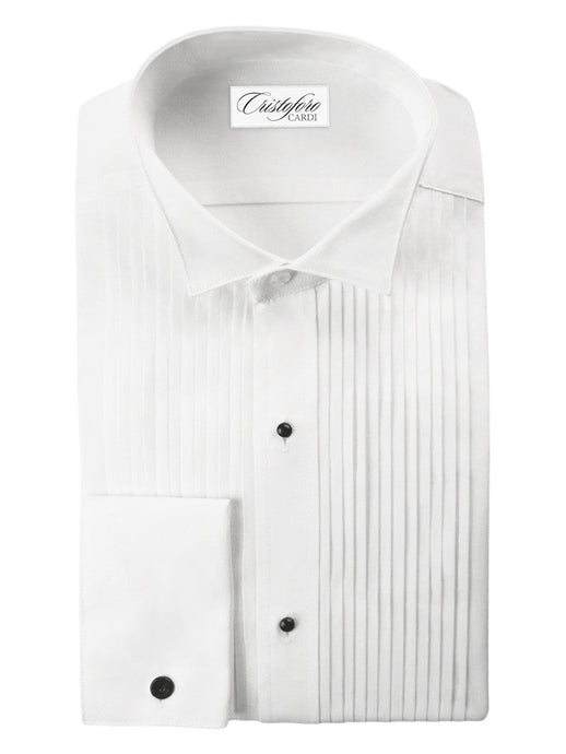White Big and Tall Tuxedo Shirt by Christoforo Cardi -  Wing Collar, 100% Cotton with French Cuffs 