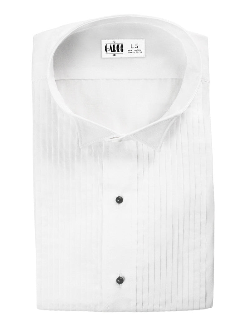 White Wing Collar Pleated Tuxedo Shirt | Ultra Soft Fabric – Fine Tuxedos