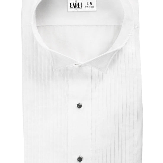 White Pleated Wing Collar (Dante) Tuxedo Shirt by Cardi - Ultra Soft Fabric