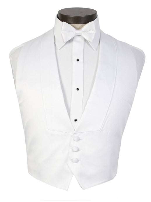 White Backless Tuxedo Vest - Low Cut 3 Button Front