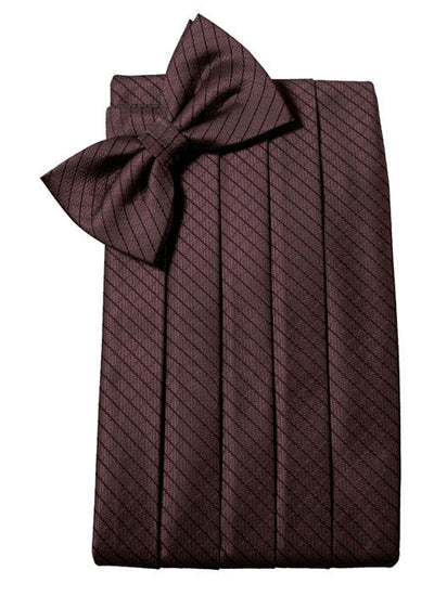 Wine Diamond Grid Pattern Cummerbund Set
